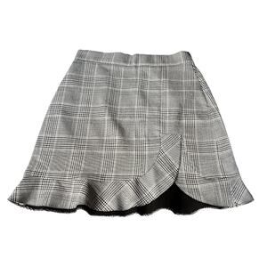 Zara Ruffled Plaid Check Tartan Mini Skirt Black White Size Small